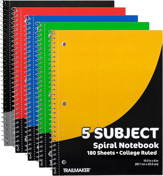 Trail maker (20 Pack) Bulk 5 Subject Notebooks College Ruled | 5 Subject Spiral Notebooks Bulk for School Kids, Students, Offices with Dividers