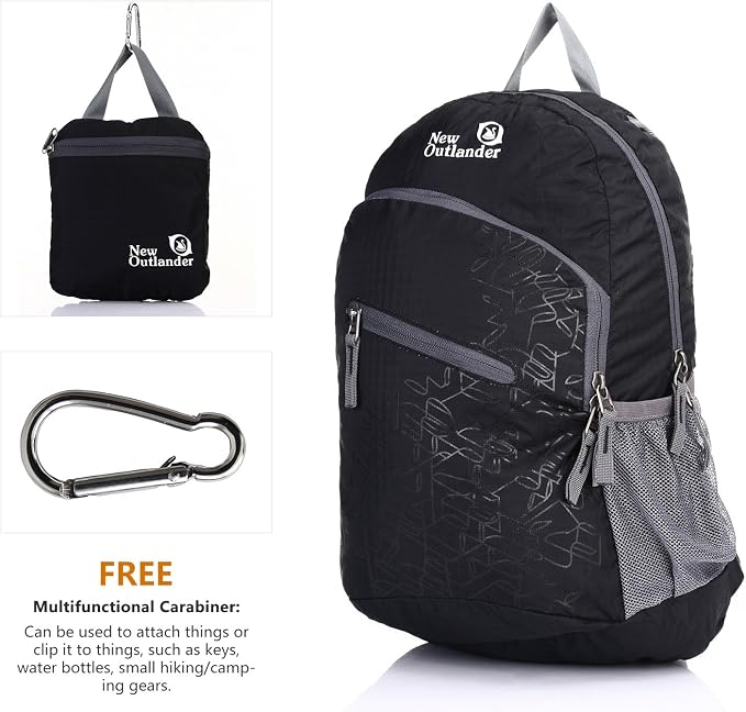 Outlander Packable Handy Lightweight Travel Hiking Backpack Daypack, Black