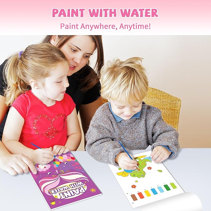 Gocozer 2PCS Paint with Water Books for Kids, Unicorn & Mermaid Watercolor Paint Book Set for Kids,Toddlers Water Color Coloring Painting Drawing Set,Mess Free Toys Gifts for Girls Age 3 4 5 6 7 8