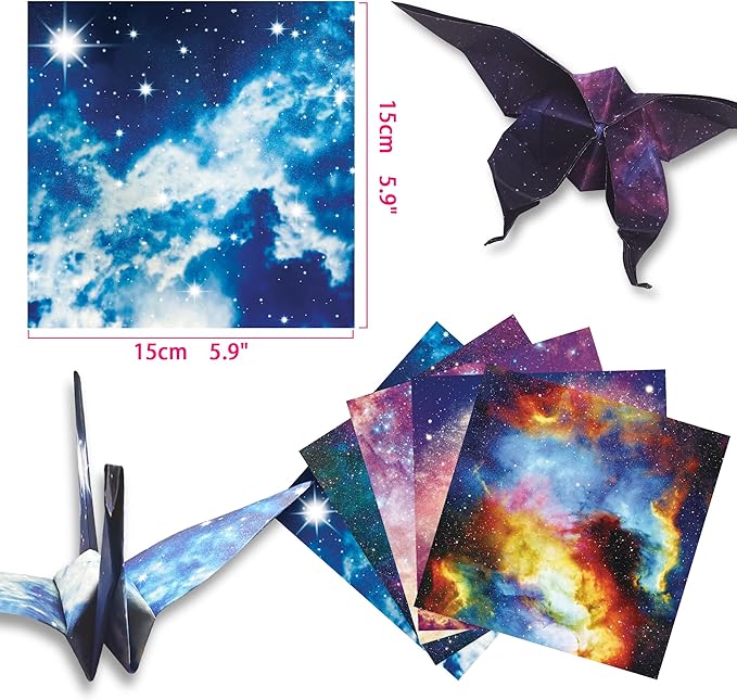 Origami Paper 6x6 Double Sided 50 Sheets 10 Colors origami kit Japanese Chiyo Square Craft Kits Easy Fold Arts Crafts DIY Handwork Starry Sky