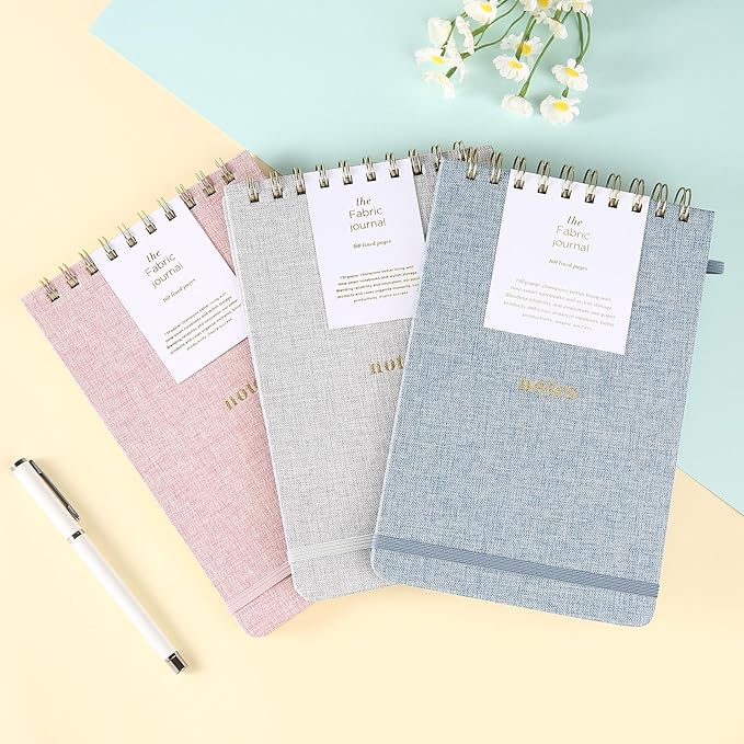 A5 Top Spiral Notebook – Hardcover Journal 160 Pages 100 GSM Thick Paper With Elastic Band & Pen Holder Steno Pads College Ruled Writing Notebooks for Work School Travel Gray