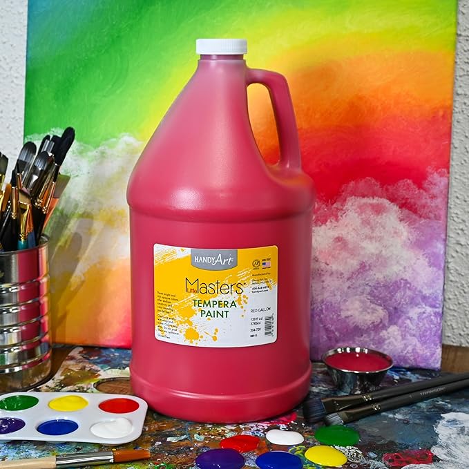 Handy Art Little Masters Tempera Paint, Red, Gallon 128 oz Bottle, Bright & Mixable, High Opacity, Washable Colors for Classroom, Students, Kids, Young Artists, Safe & Non-Toxic, Made in USA