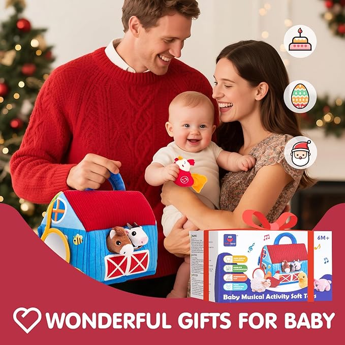hahaland Baby Toys 6-12 Months - Surprise Barn with Stuffed Farm Animals with Real Sounds - Montessori Toys for 6 Month Old Baby Gifts Toddlers Sensory Toy 1 Year Old Boy Girl Gifts Infant Toys