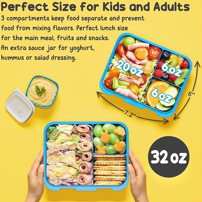 Fimibuke Bento Lunch Box for Kids Toddler Girl with 12OZ Insulated Food Jar | 3-Compartment 32OZ Snack Lunch Container Bento Box, Lunch Bag & Ice Pack Set for Age 3-12 School Daycare Camp, Rainbow Daisy