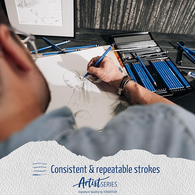 STAEDTLER Mars Lumograph Art Drawing Pencils (12-Pack) – Sustainable, Break-Resistant Graphite, Metal Case