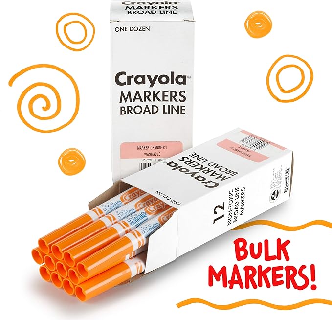 Crayola Washable Markers - Orange (12ct), Kids Broad Line Markers for Classrooms & Teachers