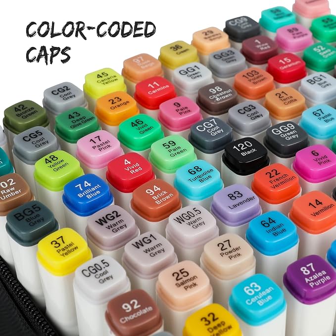 Buecs Alcohol Markers Brush Tip: Double Tipped Art Marker, 80 Count, suitable for Adults Artists Painting, Coloring Drawing Sketching, Multicolor