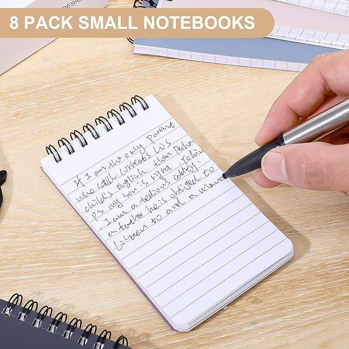Thboxes 8 Pack Pocket Notebooks, 3 x 5 Spiral Notepads Mini Notebook 60 Sheets/120 Pages Small Notebooks with Lined Pages Memo Pads for Nurse Gifts School College Office