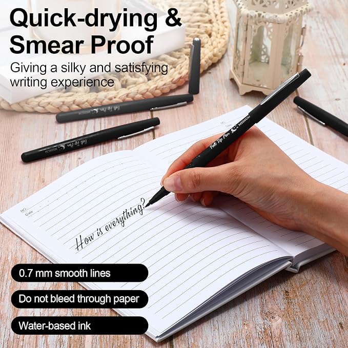 Fuyoooo 36 Pcs Black Felt Tip Pens Bulk, Quick Dry, 0.7 mm Medium Point