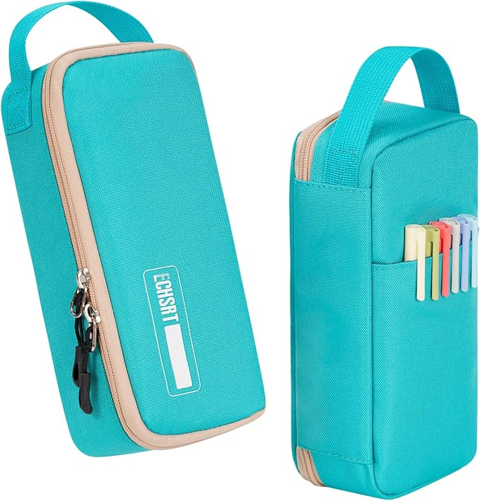 ECHSRT Large Capacity Pencil Case with Hidden Pocket, 1200D Oxford Fabric Zipper Pencil Pouch with Handle, Multi-Pocket Stationery Organizer for Office, College, Travel and Daily Carry, Teal