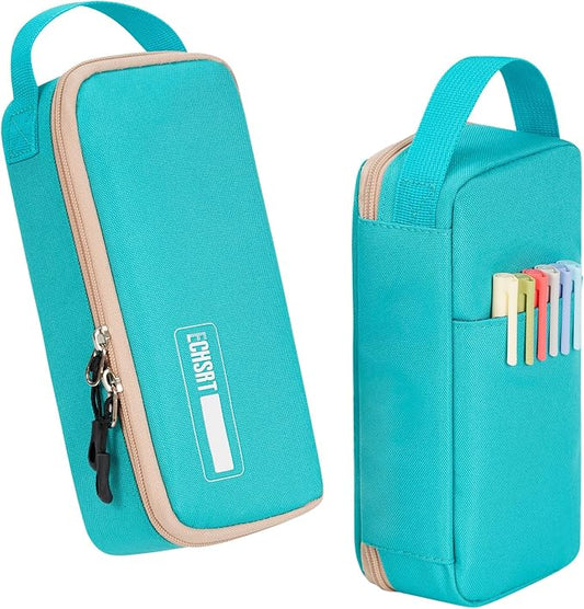 ECHSRT Large Capacity Pencil Case with Hidden Pocket, 1200D Oxford Fabric Zipper Pencil Pouch with Handle, Multi-Pocket Stationery Organizer for Office, College, Travel and Daily Carry, Teal