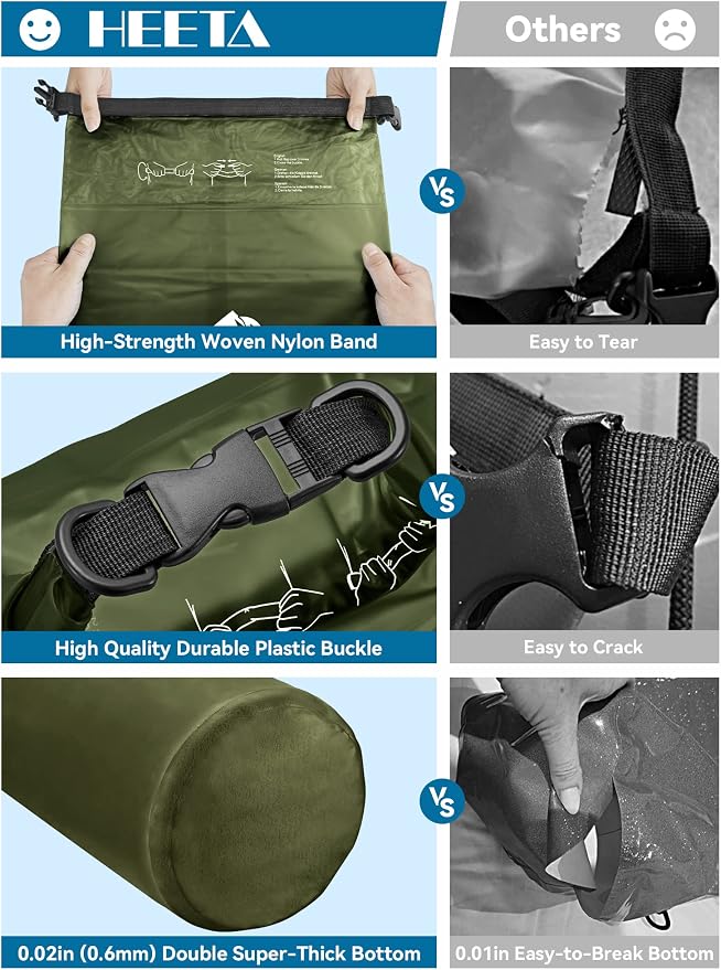 HEETA Dry Bag Waterproof Backpack with Phone Case 5L/10L/20L/30L/40L | Roll Top Lightweight Dry Storage Bag for Women Men, Travel Boating Kayaking Paddle Board Camping Beach Essentials Accessories