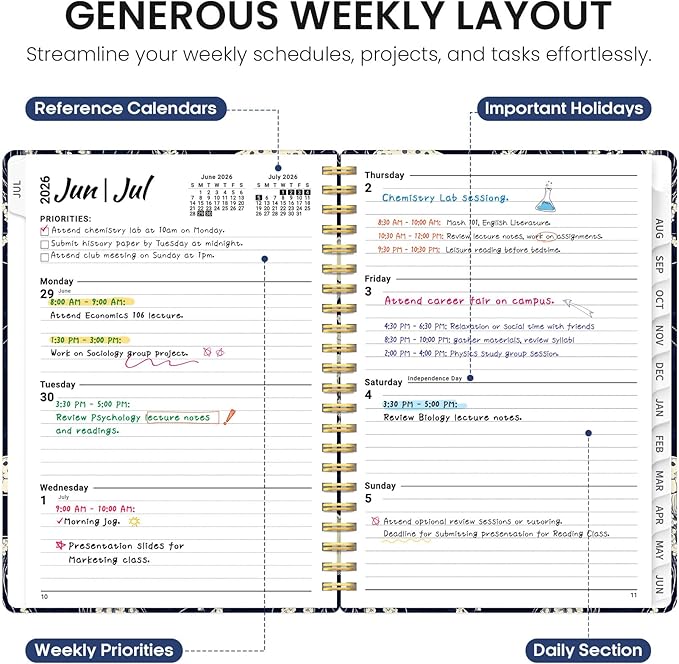 Planner 2026-2027, Academic Year Weekly and Monthly Calender Planner, from Jul 2026 - Jun 2027, Spiral Bound School Planning Book, Perfect for Teacher, Student, Women & Men, A5 (6.3" x 8.5"), Midnight Jellyfish