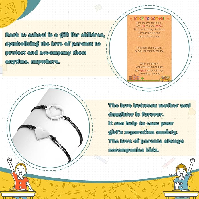 EOBOH Back to School Supplies, Back to School Bracelet Mommy and Me, Prek Matching Wish Bracelets Set, Adjustable Bracelet for Boys Girls Gifts Stuff Bulk