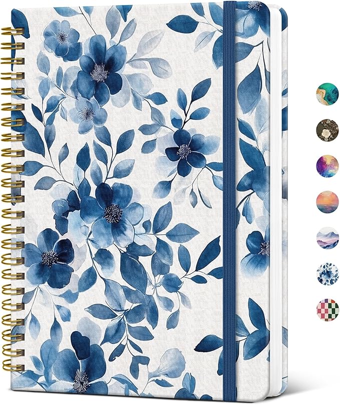 Taja Lined Spiral Journal Notebook for Women, A5 Cute College Ruled Hardcover Notebook for Work & Note Taking, Pretty Journal for Writing, 140 Pages, Watercolor Petal