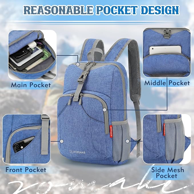 ZOMAKE Lightweight Packable Backpack, 10L Small Foldable Daypack for Hiking | Water Resistant Collapsible Backpacks for Women Men, Everyday Carry, Multi Compartment Storage,Adjustable Strap(Dark Blue A4)