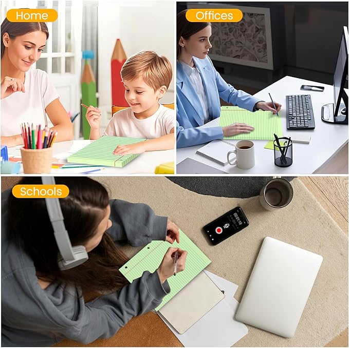 Green Loose Leaf Paper 100 Sheets Colored Filler Paper 8 * 10.5 College Ruled 3-Hole Punched for 3-Ring Binders Notebook Lined 8" x 10.5"