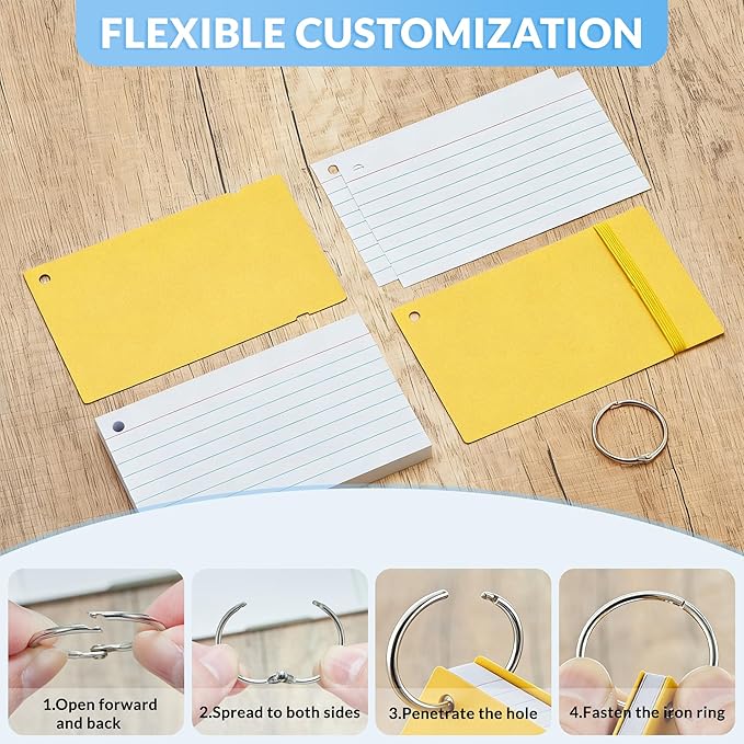 NEEWAY Ruled Index Cards with Ring 3x5 Inches, 200 Count Note Cards Lined, Flash Cards with Rings for Studying, Home and Office (Multicolor)
