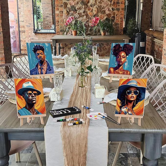 Ctosree 72 Pcs Couple Paint and Sip Kit for Adults 8'' x 10'' Pre Drawn Canvas for Painting DIY Pre Printed Canvas for Party Favor Acrylic Painting Kit Wood Easel Brushes Date Night Bulk