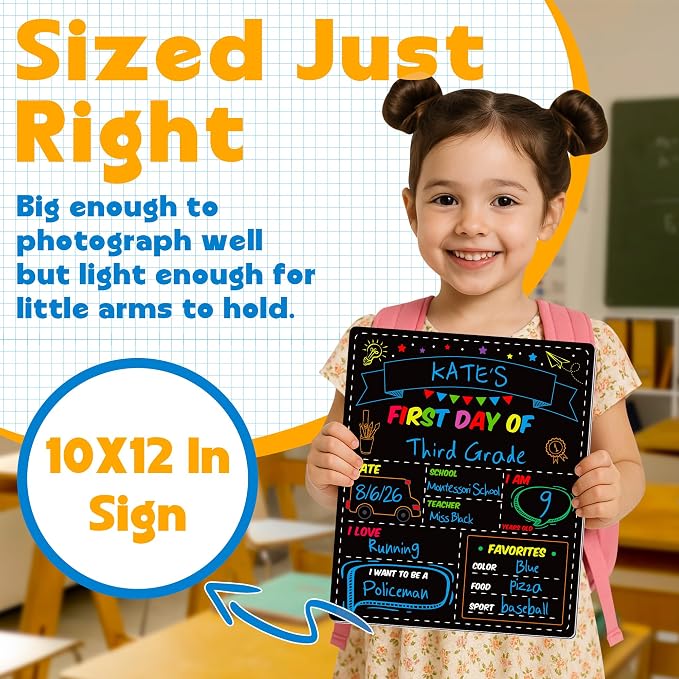 First and Last Day of School Board, Paper Back to Class Chalkboard for Kids | 10 X 12 IN Double Sided First Day of School Board, Blank Writing School Sign, Kindergarten Pre-School Memories and Milestones