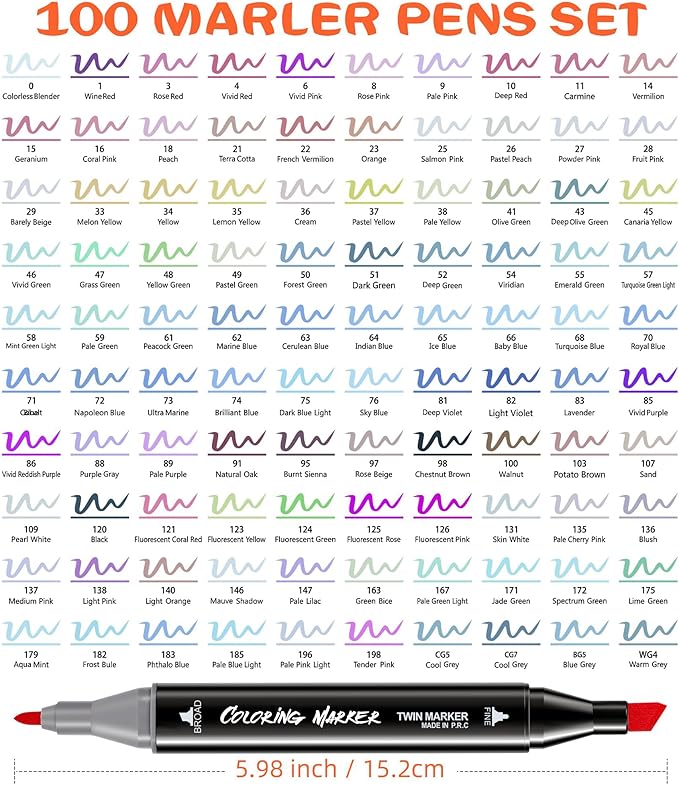 KJSHUANGTANG Alcohol Markers, 100 Colors Dual Tip Art markers, Drawing Markers, Coloring Marker for Sketching Adult Coloring
