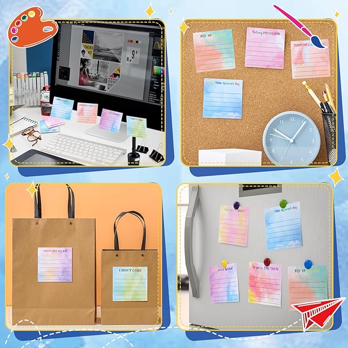 Yinder 24 Pcs Inspirational Sticky Notes Cute Motivational Sticky Notes Pad End of Year Employee Appreciation Gifts Bulk for Teacher Nurse Coworkers Office Supplies 3 x 3'' (Funny,Watercolor)