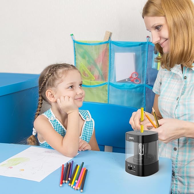 Deli Electric Pencil Sharpener, Automatic Pencil Sharpeners for No.2 Pencils Colored Pencils, USB & Battery Operated Pencil Sharpener for School, Home, Office, Classroom, Black