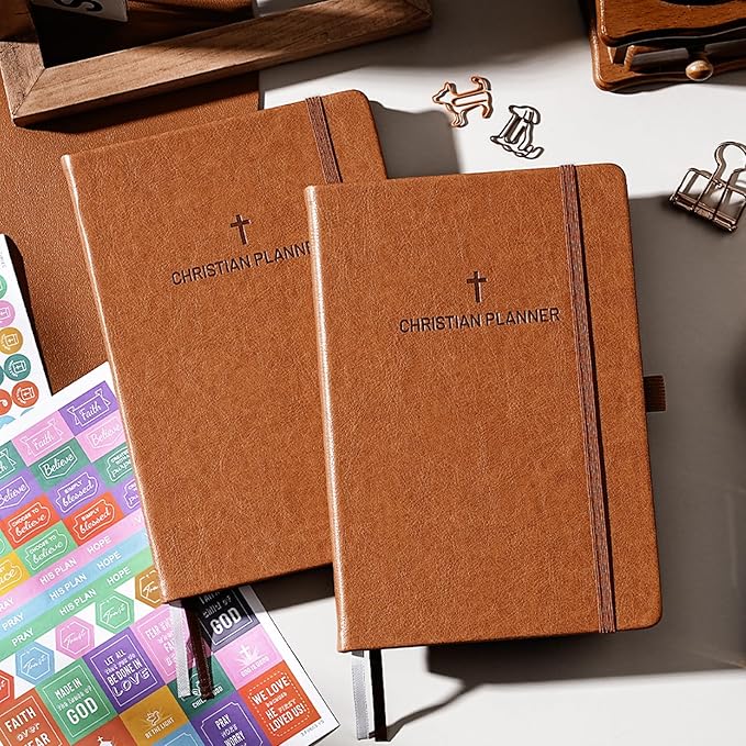 2026 Planner - Christian Planner 2026, JAN. 2026 - DEC. 2026, 5.7" x 8.4", 2026 Weekly Monthly Planner with Stickers, Daily Bible Planner 2026, Pen Holder, Back Pocket, Leather Hardcover - Brown