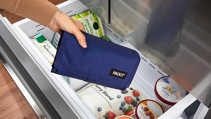 PackIt(R) Freezable Lunch Bag, True Blue, Built with EcoFreeze(R) Technology, Foldable, Reusable, Zip and Velcro Closure with Buckle Handle, Designed for Work Lunches and Fresh Lunch On the Go