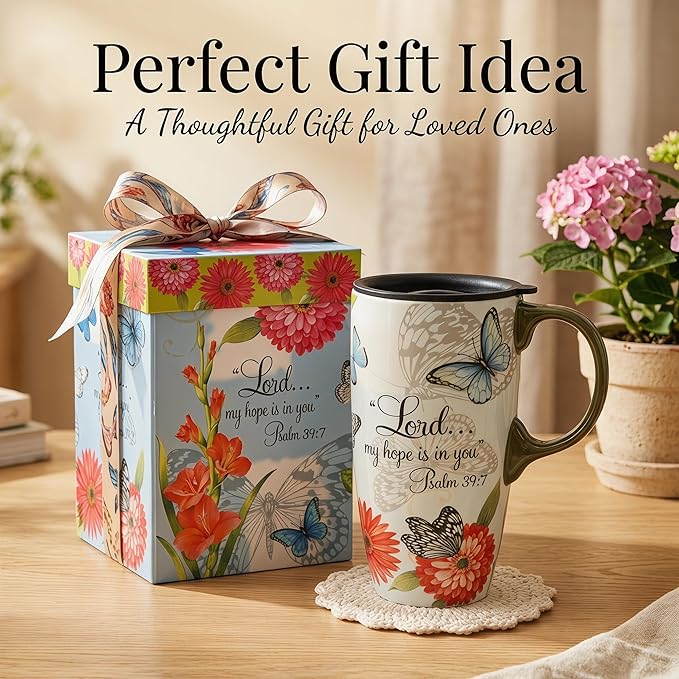 Topadorn 17 OZ. Ceramic Coffee Mug Travel Cup with Handle Sealed Lid and Color Box