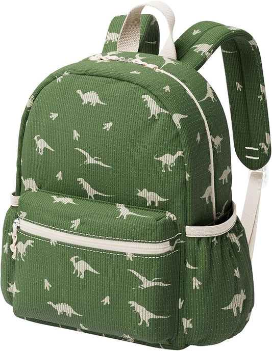Corduroy Kids Backpack for Boys Girls Ages 5-8 | 15 Inch Water-Resistant Lightweight School Bookbag for kindergarten and Elementary, 1st-3rd grade(Large,Green Dinosaur)
