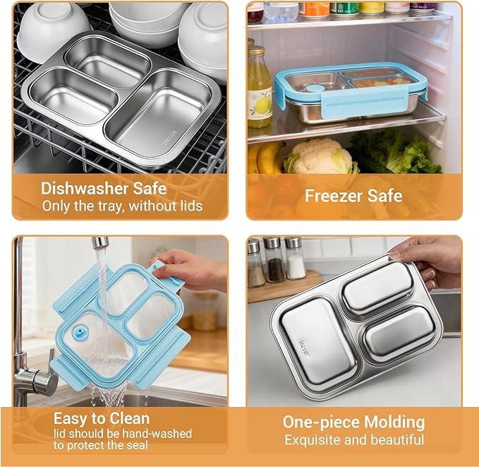 Premium 25oz SUS316L Stainless Steel Lunch Box Bento Box - Reusable Metal Snack Containers with Lids for Kids & Adults - Daycare/School/Work/Travel - Superior Corrosion-resistant (Blue)