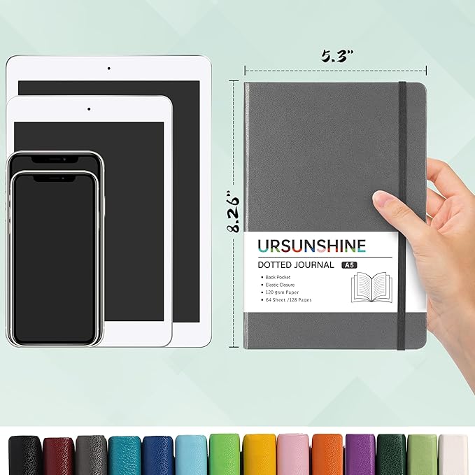 URSUNSHINE Ruled Notebook/Journal - Classic Lined Journal/Notebook, Hardcover with Thick Paper, 5.3" x 8.26", Banded + Pen Holder +Inner Pocket - Gray