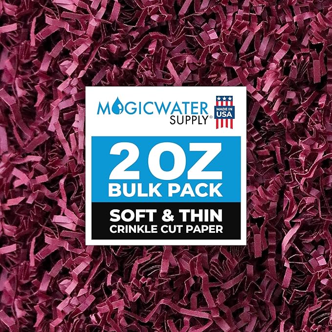 MagicWater Supply - 2 oz - Burgundy - Soft & Thin Crinkle Cut Paper Shred Filler great for Gift Wrapping, Basket Filling, Birthdays, Weddings, Anniversaries, Valentines Day, and other occasions