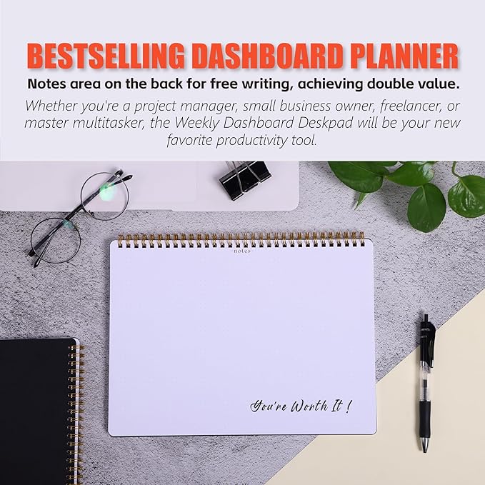 Sunday Start Weekly Planner with Habit Tracker - 8.5×11" Professional Productivity Tools to Organize Your Daily Tasks, Goals, Projects - Dashboard Desk Pad - ADHD To-Do List Notepad