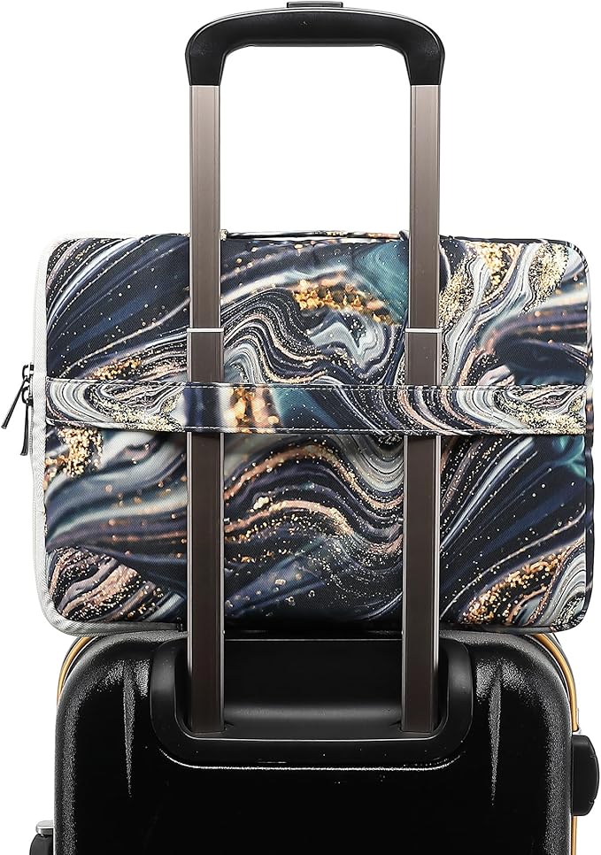 360° Protective Laptop Sleeve Case Bag with 3 Pockets,Handle,Luggage Strap for MacBook Pro 14 inch and 14 inch-14.4 inch Screen Laptop (Black Marble)