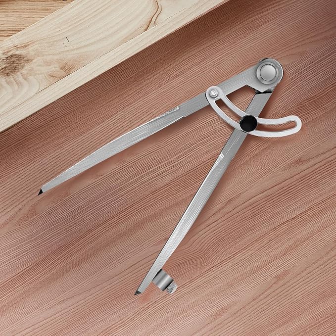 6 inch Professional Woodworking Compass Scribe, Spring Wing Drafting Divider 0.27 inch Thick Scriber with Pencil Holder,Metal Leather Work Scribe Tool Carpenter Compass for Geometry