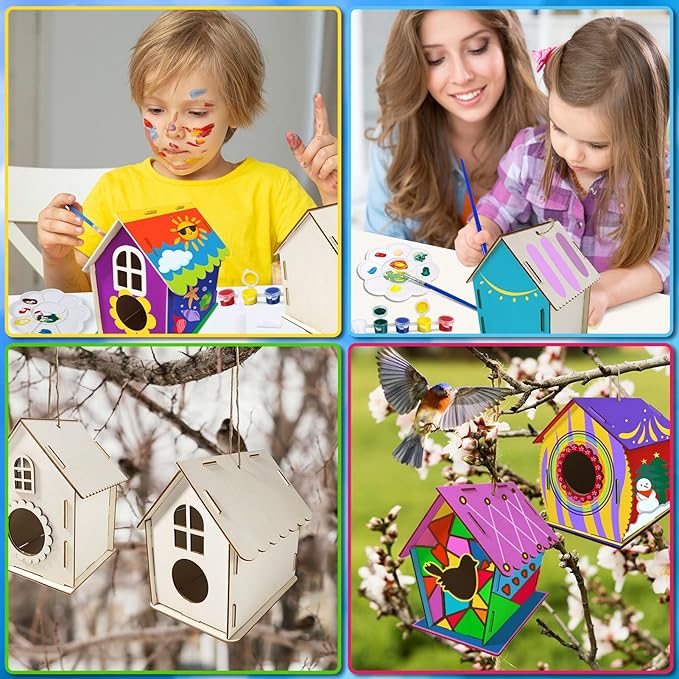 Heyzeibo 4Pack Birdhouse Kit, Craft Kits for Kids to Build and Paint Bird House, Easter DIY Wooden Arts and Crafts for Girls Boys Toddler