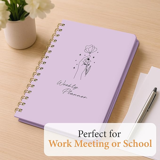 Undated Weekly Planner & Notebook for Work, School & Home — Aesthetic Hardcover Spiral Blank Planner with Habit Tracker, Goal Organizer & To Do List—124 No-Bleed Pages, 6.4×8.5", Purple