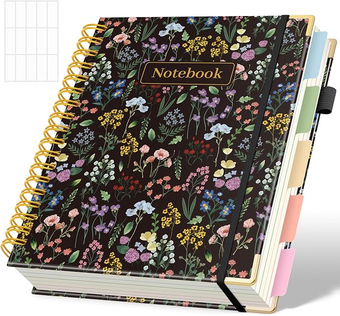 SKYDUE Sprial Notebook With Dividers Tabs, 5 Subject Notebook College Ruled