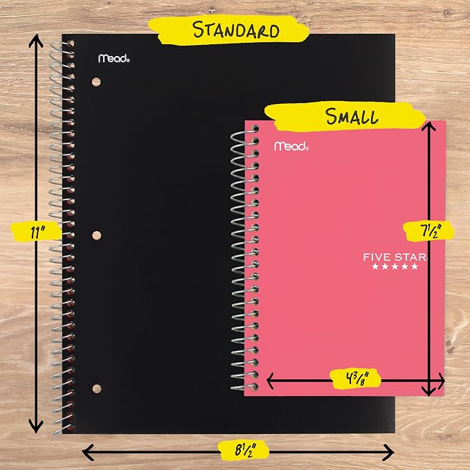 Five Star Spiral Notebook, 1 Subject, College Ruled Paper, 4-3/8" x 7", Small Size, 80 Sheets, Fights Ink Bleed, Water Resistant Cover, Prom Pink (450048R)