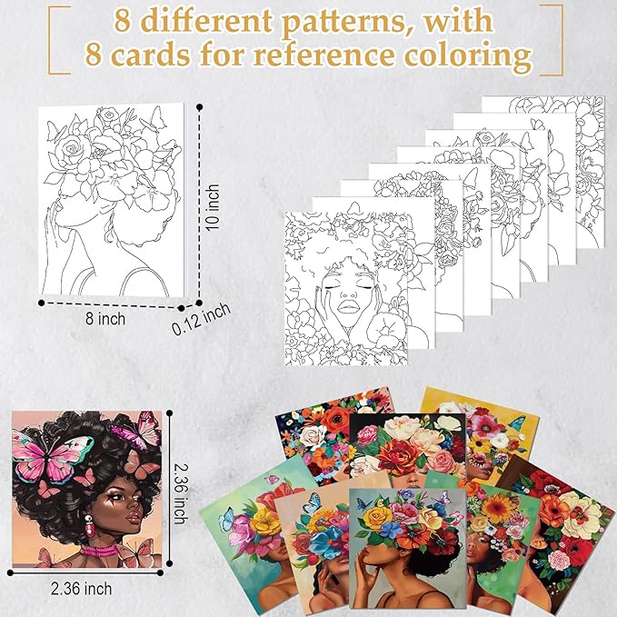 Cholemy 36 Pcs Paint and Sip Kit for Adults 8''x10'' Pre Drawn Canvas for Painting DIY Afro Acrylic Painting Kit Wood Easel Brushes Date Night Bulk for Father's Day Party Gifts(Flower Lady)