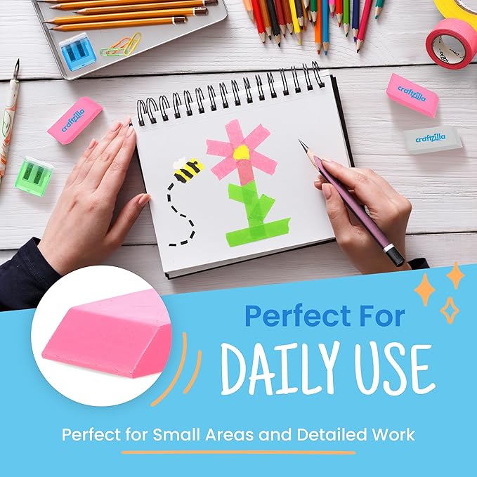 Craftzilla Pink Erasers Bulk 100 Pack - Large Latex- Free Bulk Erasers for Kids, Classroom, and School Supplies - Ideal for Pencils and Drawing - Teacher Supplies - Borradores Escolares
