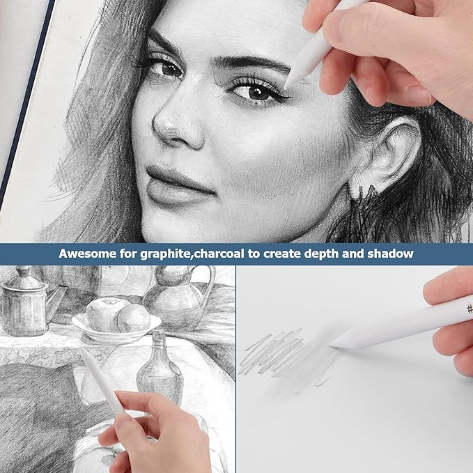 AGPTEK 48 PCS Sketch Drawing Tools, 20 Blending Stumps Set and 2 Sandpaper Pencil Sharpeners, Pencil Extension, Erasers,20 sponge replacement heads & 1 Felt Bag for Student Sketch Drawing Accessories