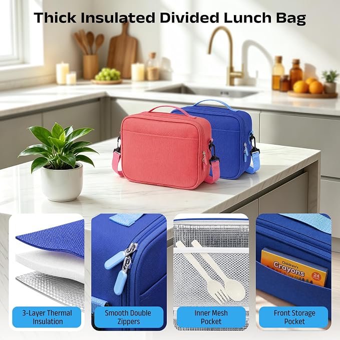 Bento Lunch Box Set for Kids with 8.5oz Hot Food Jar Leak-Proof Lunch Food Container with Insulated Lunch Bag for Toddlers Girls Boys Teens to School, Office, Picnic, Camping, Travel - Blue