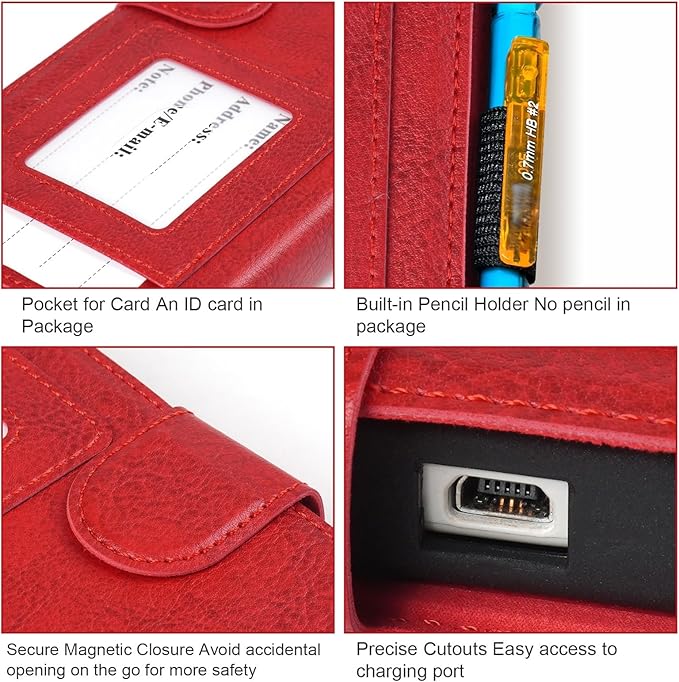 YouKnow PU Leather Protective Case Compatible with Texas Instruments TI-84 Plus CE Color Graphing Calculator with ID Card Slot (Only Case) (Red)