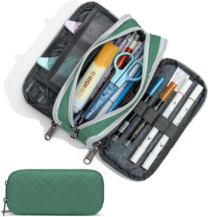 Della Gao Large Pencil Case, Big Capacity Pencil Pouch with 3 Compartments | Office Pencil Bag with Zipper, Big Pen Case for Adults (01-3ALLG)
