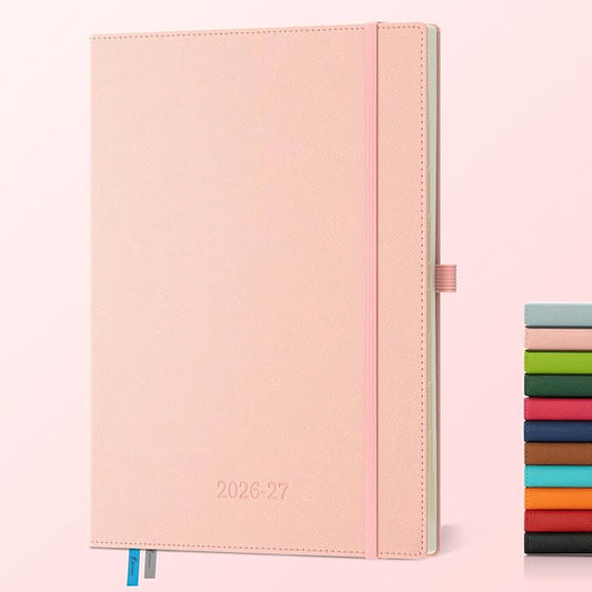 Weekly Monthly 2026-2027 Planner (July 26-Dec 27),11.5"x8.5",18 Months Agenda Plan with Month Tabs & Pocket,Expenses/Note Pages, Academic Calendar with Vegan Leather Cover,Pink