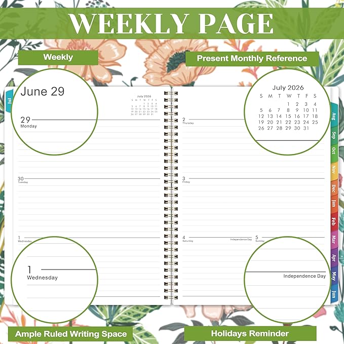 2026-2027 Planner – Jul. 2026 – Jun. 2027, Weekly ＆ Monthly Academic Planner 2026-2027, 8.5" x 11" with Colorful Tabs, Flexible Cover, Thick Paper, Twin-Wire Binding, Back Pocket, To-Do ＆ Notes