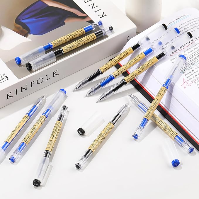 12 Pack Gel Ink Pens (6 Black + 6 Blue), 0.35mm Extra Fine Point Tip, Japanese Style Stationery Quick Dry No Smear No Bleed, Smooth Writing Pen for Journaling Note Taking Office School Supplies